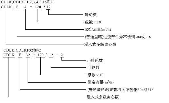 CDLK浸入式多級離心泵型號意義