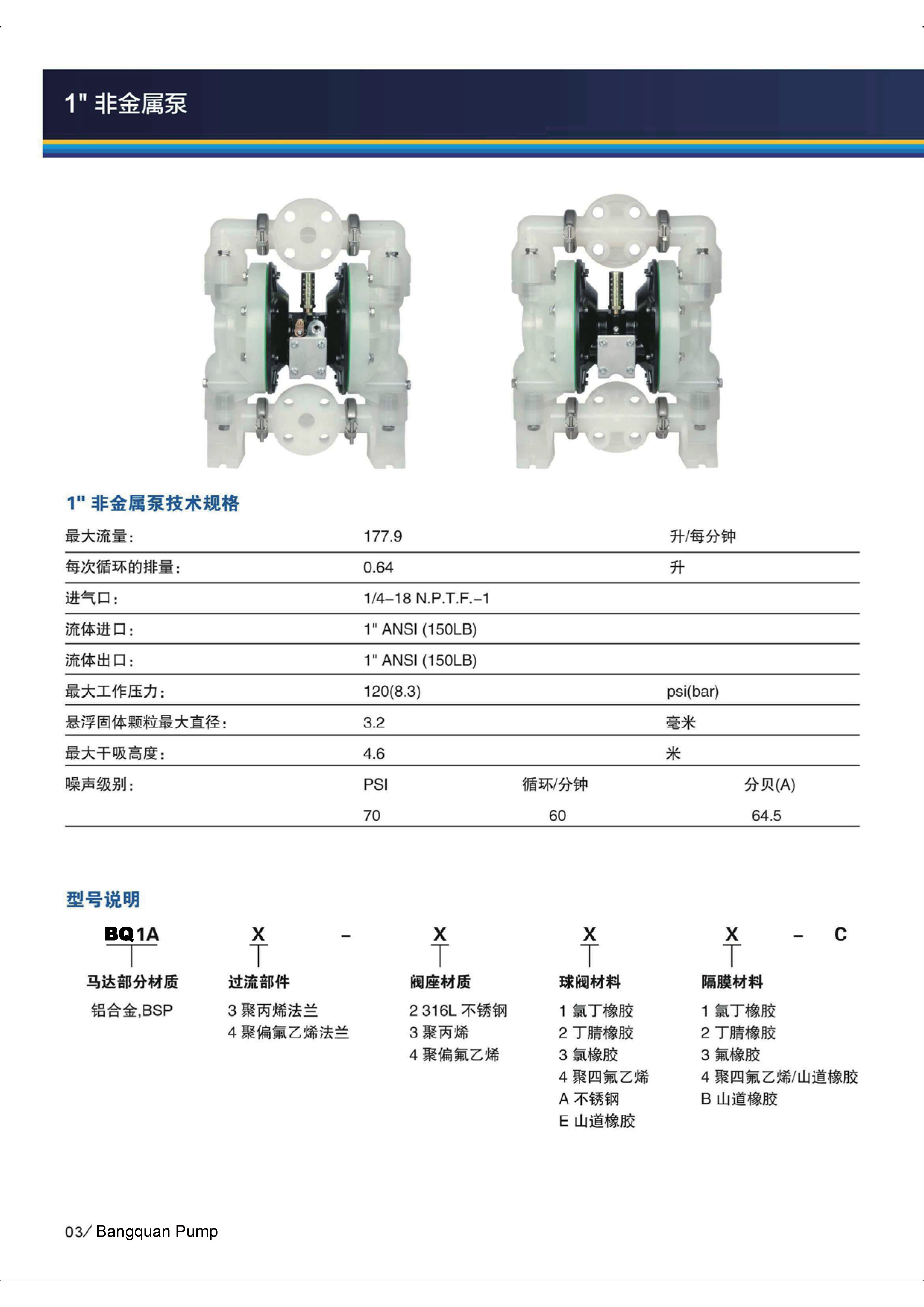 BQ1A3-344-C BQ1A3-3EB-C 1寸塑料氣動(dòng)隔膜泵性能參數(shù)